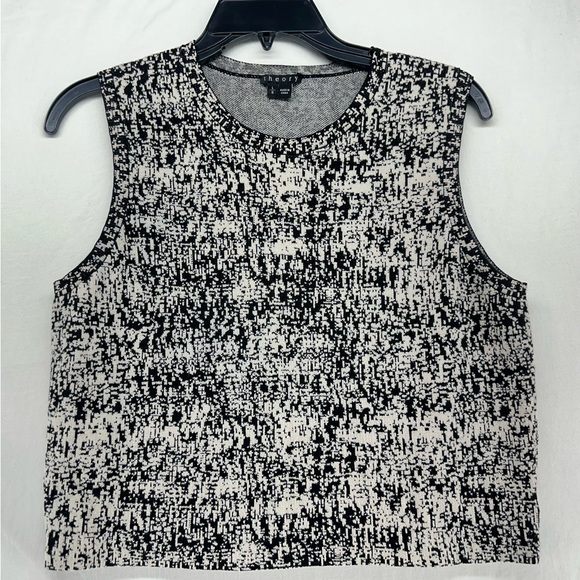 Theory Tops - Theory Cropped Sweater Tank Top Sleeveless Black White Tweed Size L